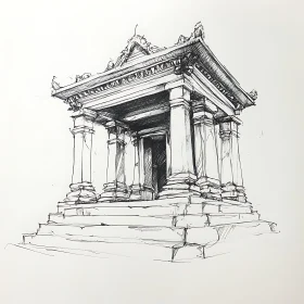 Architectural Temple Drawing Monochrome Art