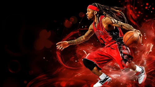 Athlete Dribbling with Swirling Red Energy