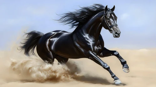 Elegant Black Horse in Motion