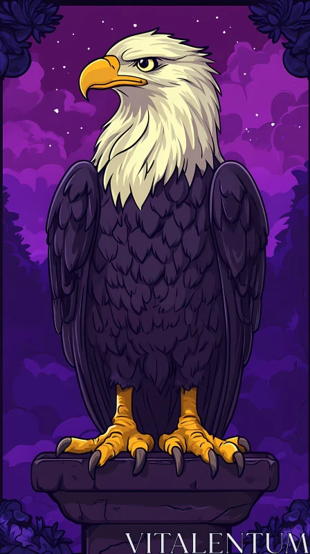 AI ART Illustrated Eagle on Stone under Purple Sky