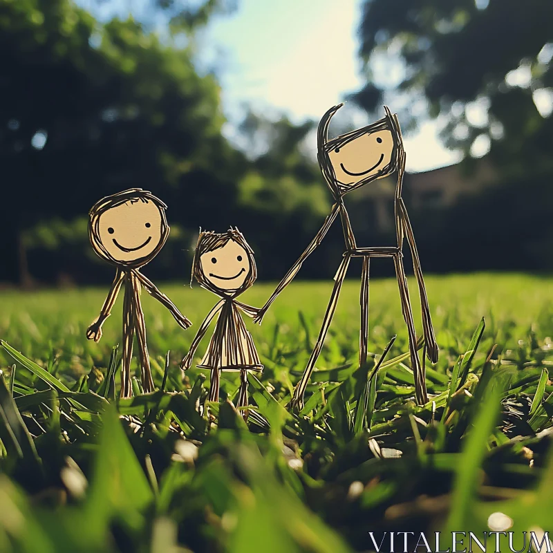 AI ART Whimsical Family Art on Green Field