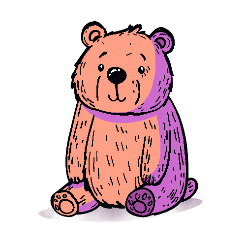 POD Design Cartoon Teddy Bear Illustration with Pink and Purple Accents