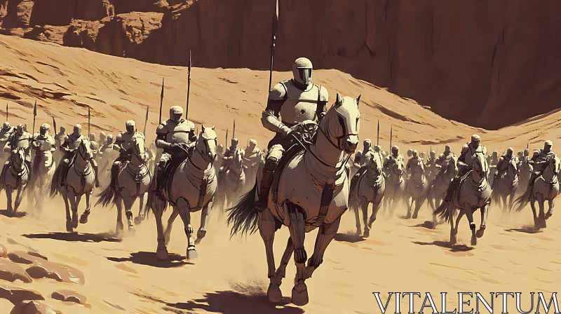 Desert Riders: A Procession of Armored Knights AI Image