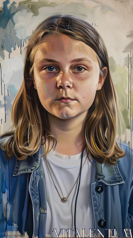 AI ART Serious Portrait of Greta Thunberg with Smooth Blend of Colors