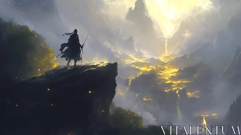 AI ART Cliffside Warrior in Golden Light