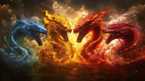 Dragons of Elements: Fire, Water, Earth, Air