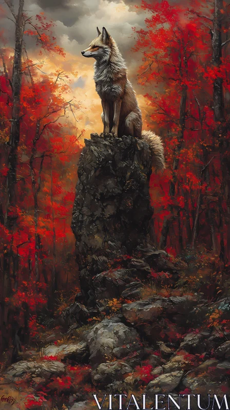 Wolf in Autumn AI Image