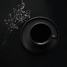 Black Coffee with Delicate White Flowers