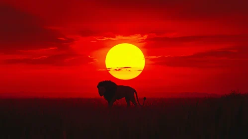 African Lion at Sunset