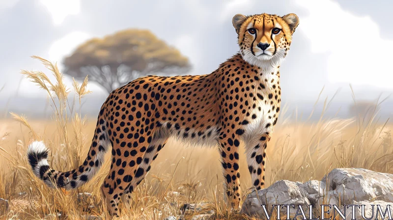 AI ART Cheetah Standing in Golden Savannah