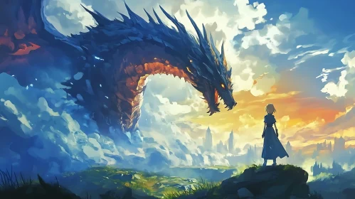 Fantasy Landscape with Dragon and Girl