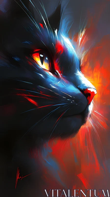 Fiery Cat Portrait AI Image