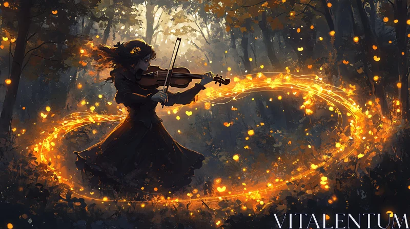 Forest Serenade with Violin and Magic AI Image