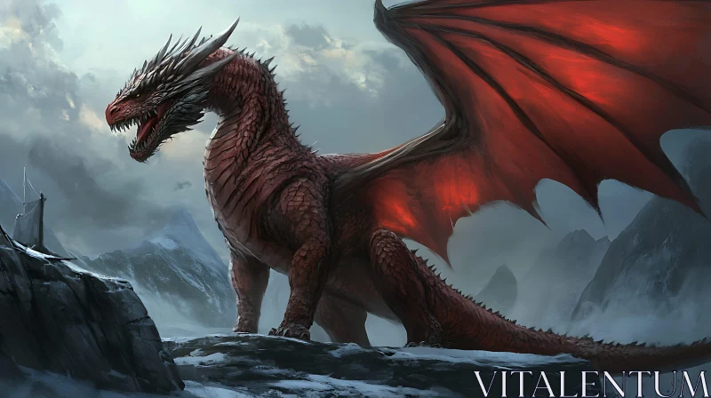 AI ART Crimson Dragon Sentinel of the Mountains