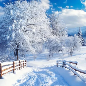 Snowy Pathway through Winter Wonderland