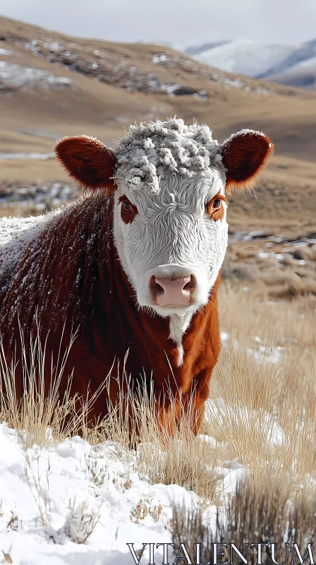 Majestic Cow in Winter Scenery AI Image