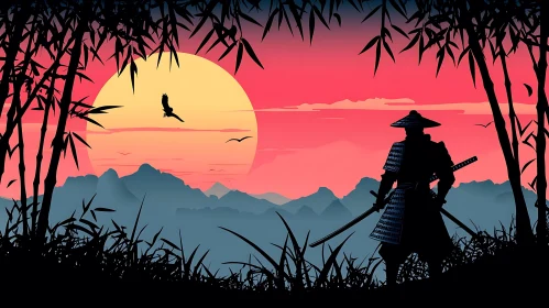 Samurai Warrior and Bamboo Grove Art