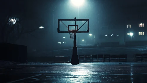 Night Basketball in the Rain