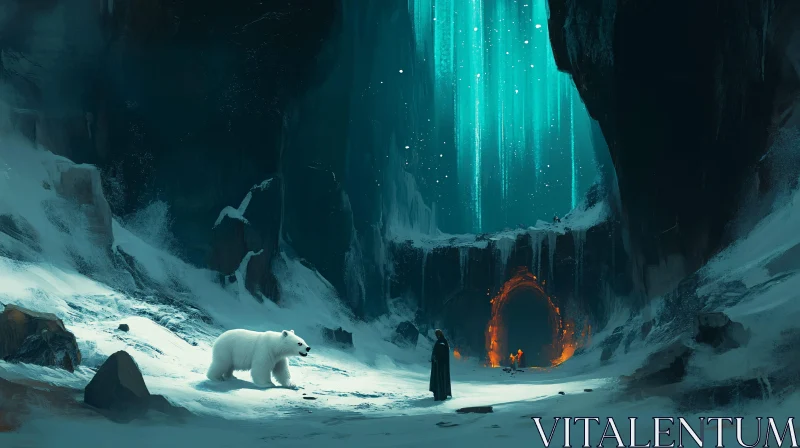 AI ART Frozen Encounter: Bear by the Gate