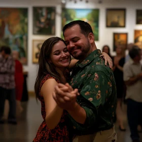 Couple's Joyful Dance at Art Gallery