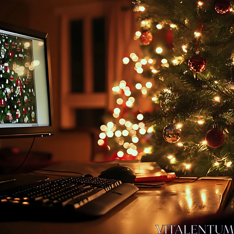 Holiday Decor and Computer Setup AI Image