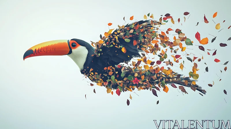 Toucan Dissolving into Leaves AI Image