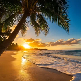 Beach Sunset with Palm Tree