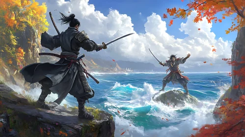 Epic Samurai Battle on Coastal Cliffs