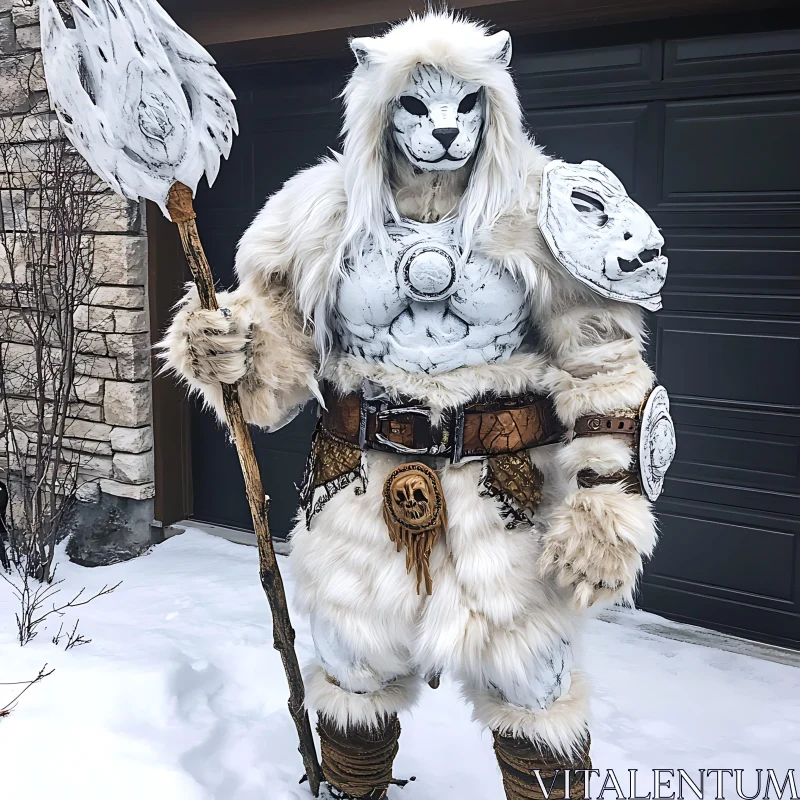 AI ART Tribal Warrior Fur Costume in Winter