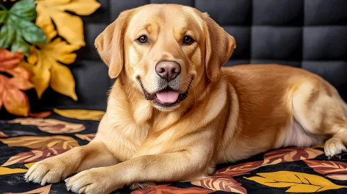 Golden Retriever on an Autumn Quilt