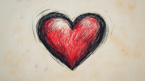 Red Heart Drawing with Black Outlines