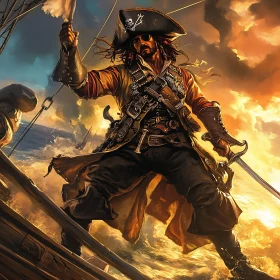 Pirate On Ship With Sword