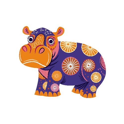 POD Design Cheerful Cartoon Hippopotamus Illustration for Kids Merchandise