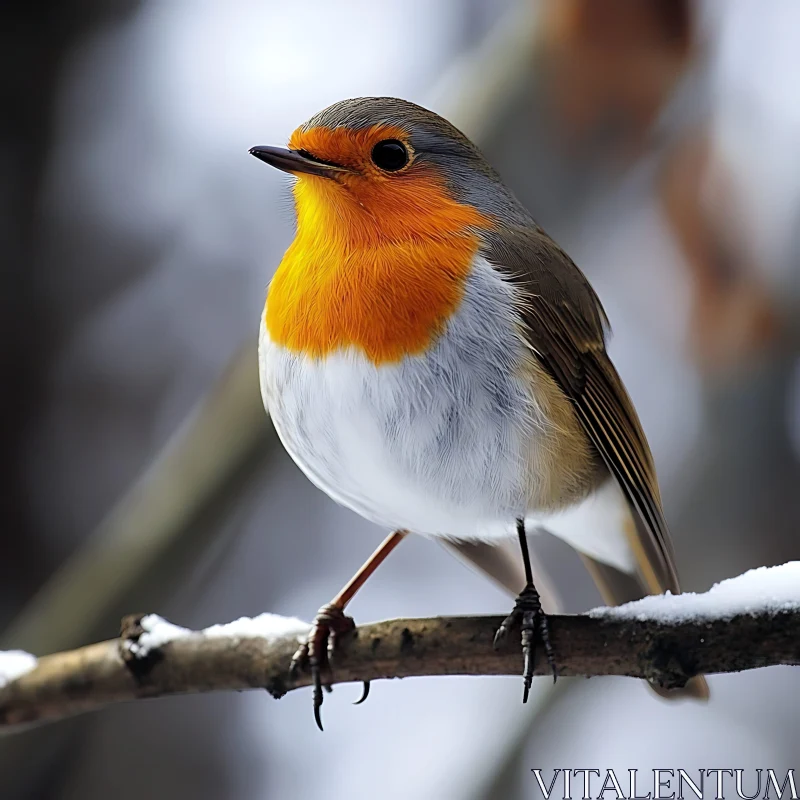 Winter Robin Perched on Snowy Branch AI Image