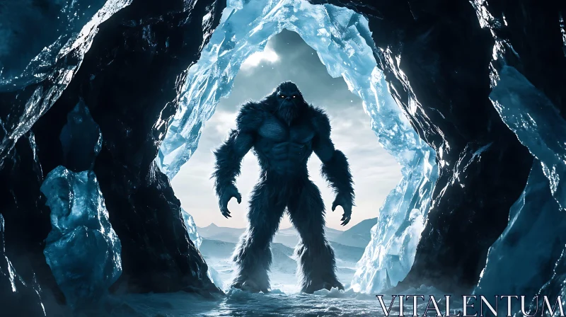 AI ART Sasquatch in Frozen Grotto