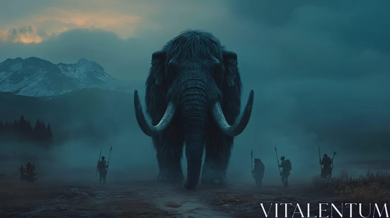 AI ART Prehistoric Hunters and the Giant Mammoth