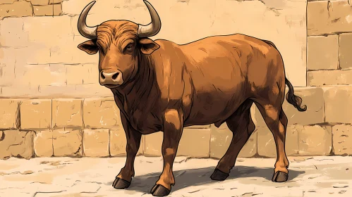 Illustrated Bull with Horns