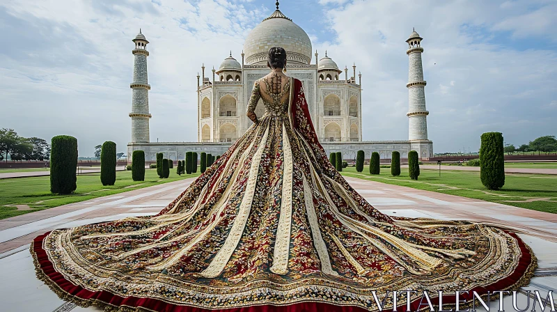 Woman in Gown at Taj Mahal AI Image