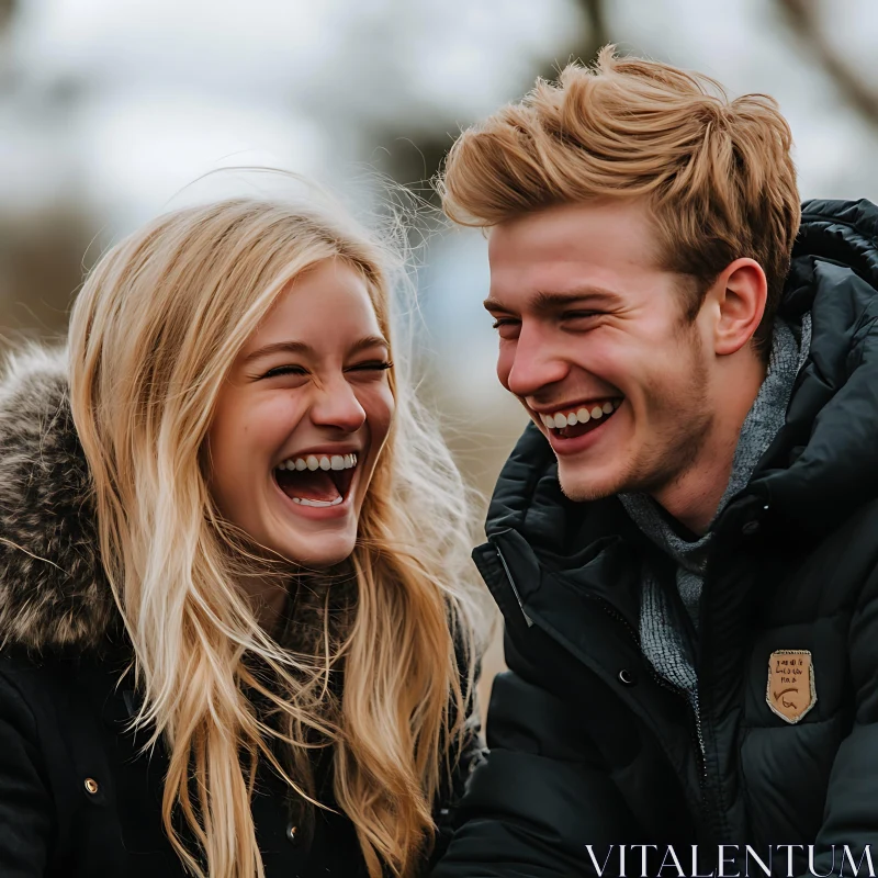 Friends Sharing a Laugh in Winter AI Image