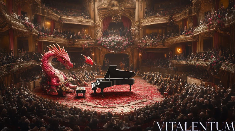 AI ART The Dragon Pianist in a Crowded Theater