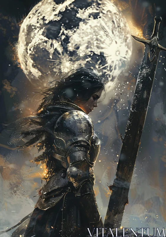 AI ART Moonlit Warrior with Sword