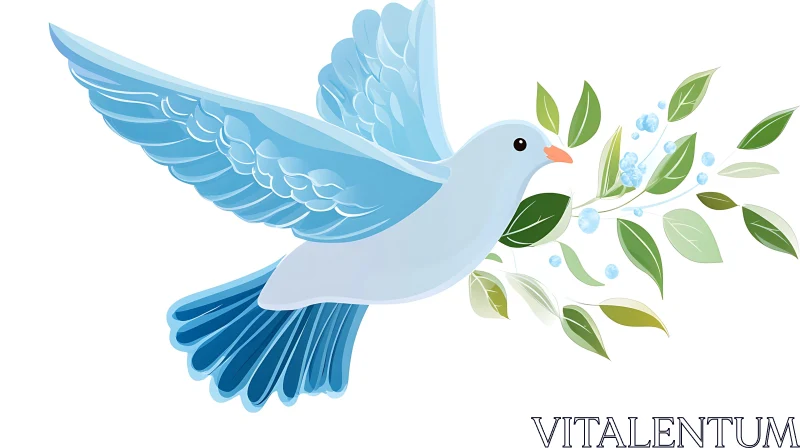 Blue Dove with Olive Branch Illustration AI Image