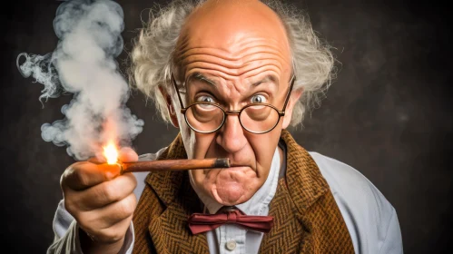 Epic Portraiture of an Old Scientist Smoking a Pipe - Surrealism Art