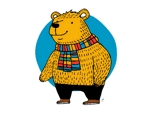 Friendly Cartoon Bear with Colorful Scarf and Black Shoes POD Design