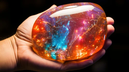 Handheld Opal Orb - A Multicolored Celestial Mystery