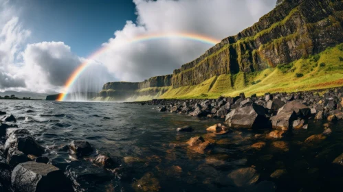 Rainbow Over Cliff by the Shore | Panoramic Nature Wonders