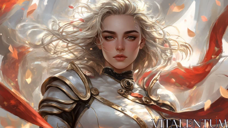 AI ART Armored Woman with Flowing Hair