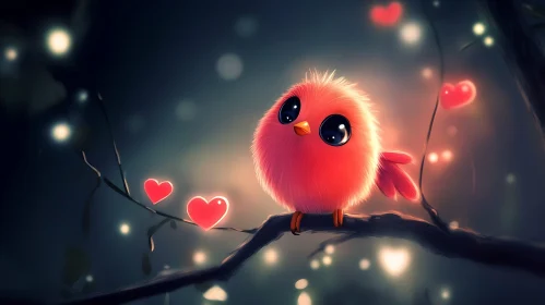 Pink Bird with Glowing Hearts