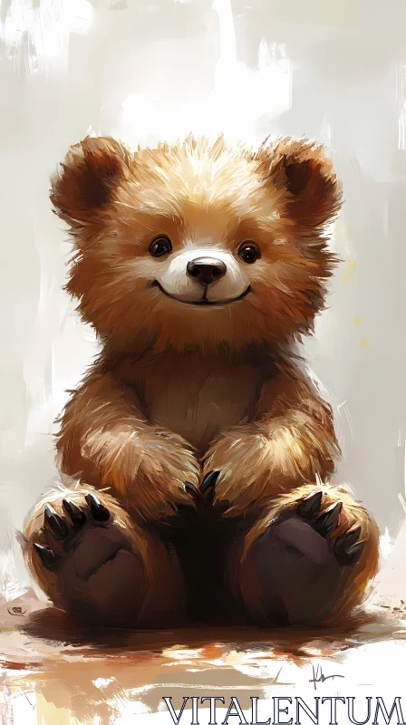 Adorable Bear Cub Illustration AI Image