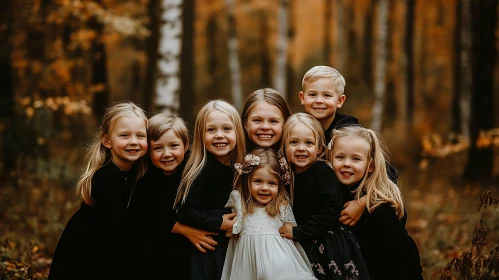 Group of Smiling Children in Woods